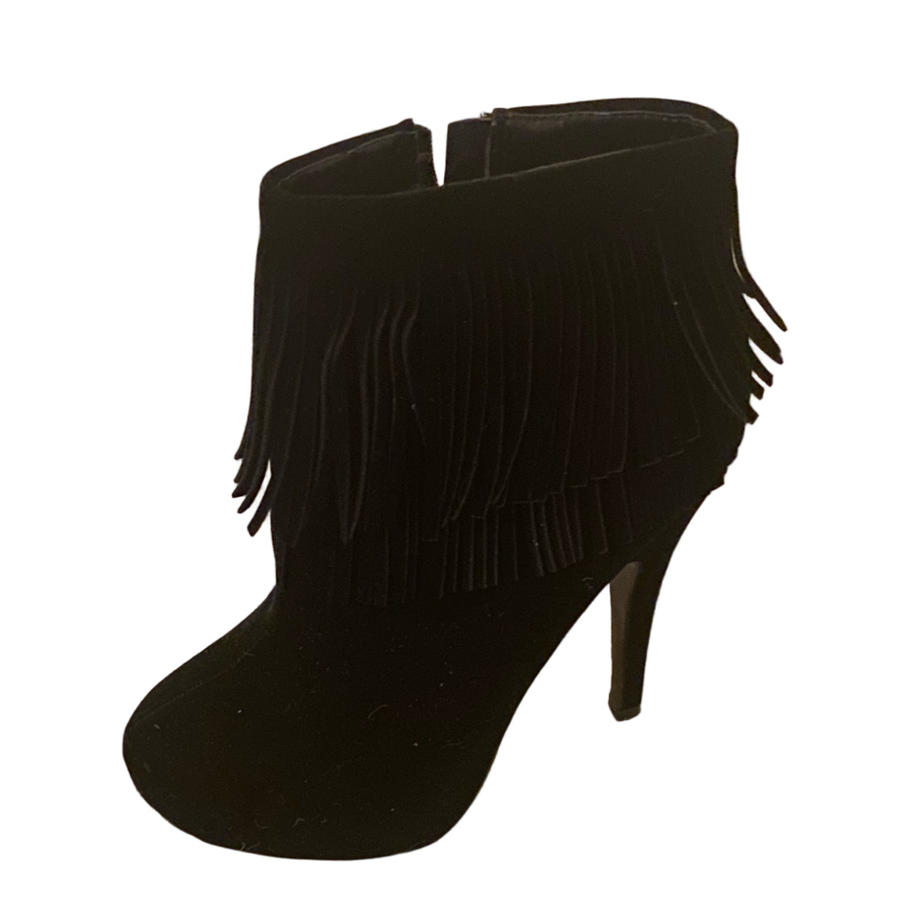 New, black suede tassel booties, Sz 7 1/2